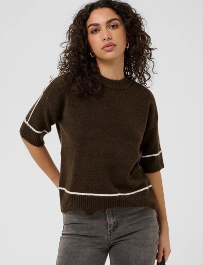 Kaffe Kajinie Knit Pullover1/2 Sleeve   Brown   L