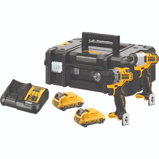 Dewalt 12V Verktøysett med Drill og Slagtrekker TSTAK, 2x3Ah Batterier