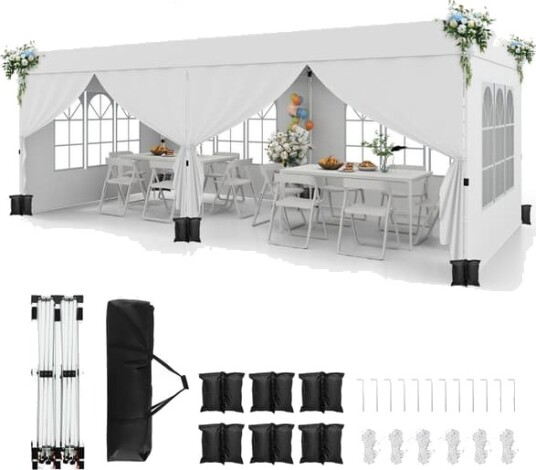 Pop-up-paviljong 3 x 6 m, 6 sidevegger, glidelåsdører