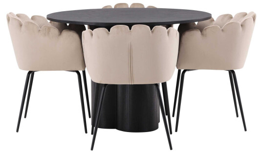 Venture Design Olivia & Limhamn spisegruppe Beige/svart 4 stoler & bord 110 cm