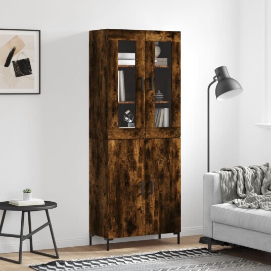 vidaXL Highboard røkt eik 69,5x34x180 cm konstruert tre 8720845476366