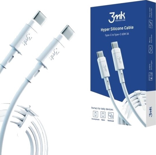 3Mk Hypersilicon Kabel Usb-C/Usb-C Kabel Hvit 1M 60W 3A