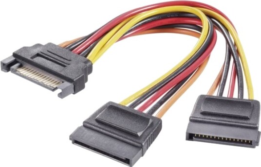 Renkforce Strømadapter Y 1X Sata-Strømplugg 15-Pins 2X Sata-Strømuttak 15-Pins 0,15 M Svart Rød Gul