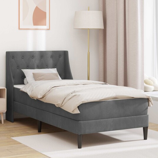 vidaXL Sengeramme med madrass med madrass Mørkegrå 90 x 190 cm Fløyel vidaXL Sengeramme med madrass med madrass Mørkegrå 90 x 190 cm Fløyel
