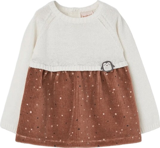 Boboli Knitwear Combined Dress For Baby  Bci   OFF WHITE   56
