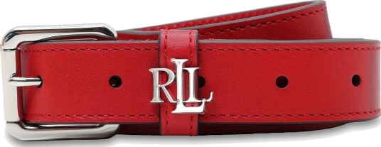 Lauren Ralph Lauren Logo-Keeper Leather Skinny Belt - FESTIVE RED/PALLA - XL
