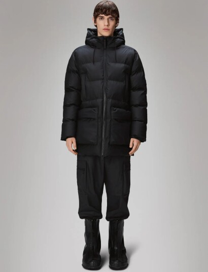 Rains Alta Long Puffer Cargo Jacket Sort L