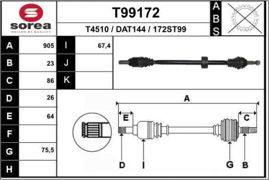 EAI T99172 Drivaksel EAI T99172 Drivaksel