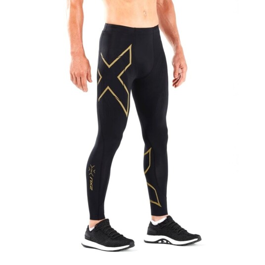 2XU Men's MCS Run Compression Tights ST, Black/Gold Reflective 2XU Men's MCS Run Compression Tights ST, Black/Gold Reflective