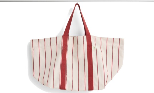 Outdoor Market Picnic Bag Medium Beige With Red Stripe