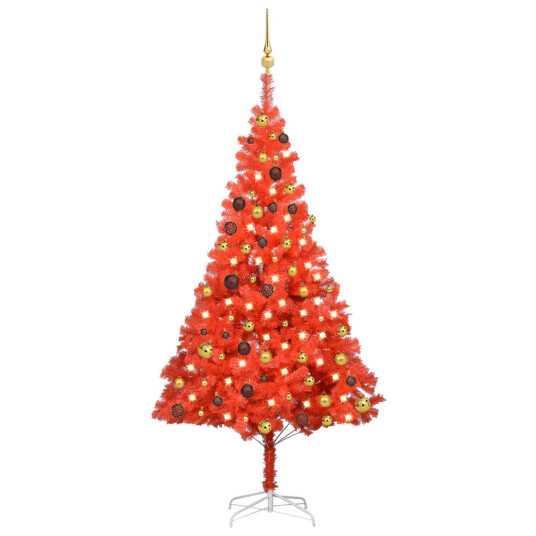 vidaXL Kunstig juletre med LED og kulesett 180 cm PVC rød