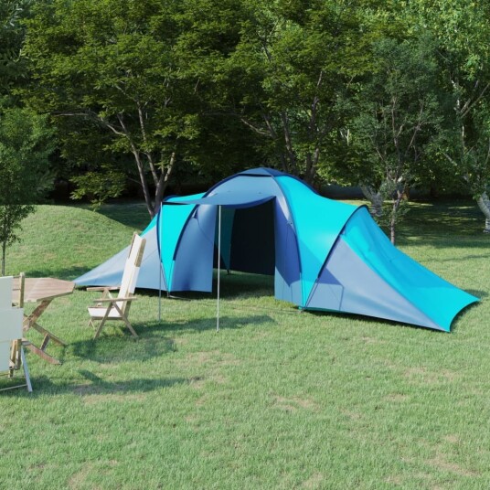 Campingtelt 6 personer blått og lyseblått