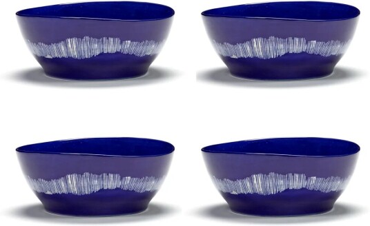 Serax Ottolenghi Feast skål L Ø17 cm 4-pakning Dark blue stripes-white Serax Ottolenghi Feast skål L Ø17 cm 4-pakning Dark blue stripes-white