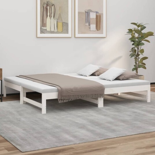 vidaXL Uttrekkbar dagseng hvit 2x(90x190) cm heltre furu 8720845639402