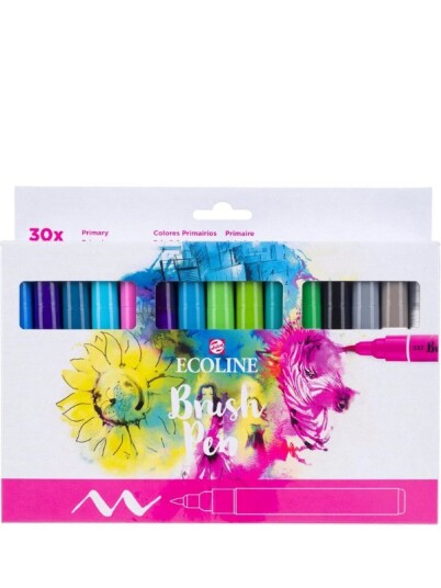 Talens Ecoline Brush Pen Primary 30 tusjpenner med penselspiss