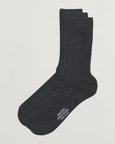 Amanda Christensen 3-Pack True Cotton Ribbed Socks Antracite Melange