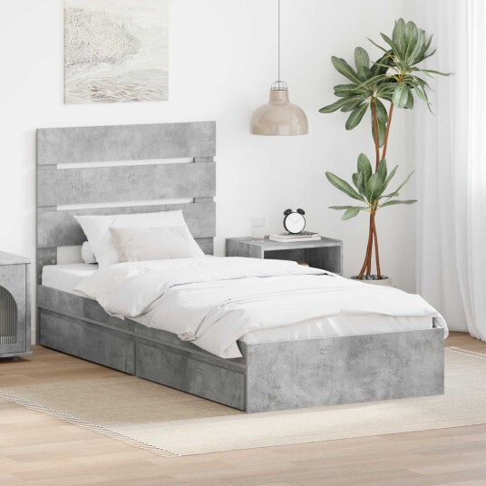 Seng med Oppbevaring Betonggrå 90 x 190 cm Konstruert tre Seng med Oppbevaring Betonggrå 90 x 190 cm Konstruert tre