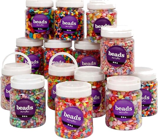 Plastperler Creativ Company Ass Farger Str 6 15 mm Hullstr 1,5 6 mm 16x700 ml/1 Pk