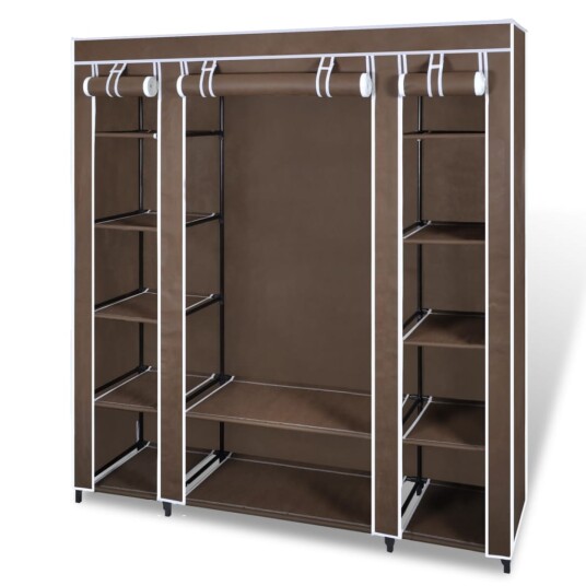 Garderobeskap med rom og stenger 45x150x176 cm brun stoff