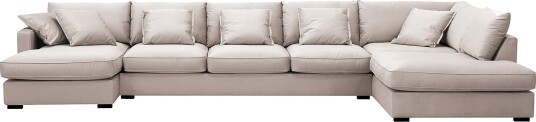 Rossita Lyx 6 seters venstrevendt U formet ekstra dyp sofa med divan og sjeselong i fløyel Beige