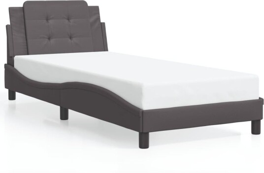 Sengeramme med hodegavl grå 90x190 cm kunstlær 8721012346352