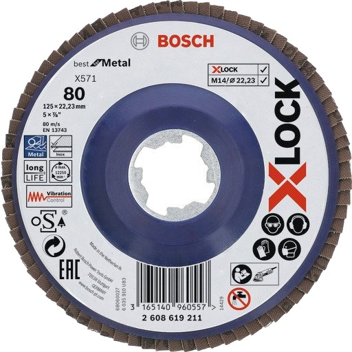 Bosch X-LOCK 125 mm Lamellslipeskive G 80 for Metall