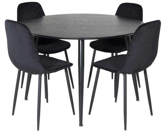 Venture Design Dipp & Polar spisegruppe Svart/svart 4 st stoler & bord 115 cm