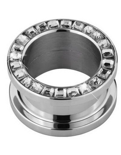 Sølvfarget Piercing Tunnel med Firkantede Klare Stener 16 mm