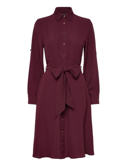 Lauren Ralph Lauren Double Faced Georgette Shirtdress Burgundy 32