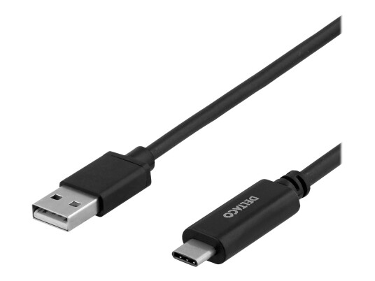 Deltaco 3m USB-C Kabel med Strømlevering - 24 pin USB-C til USB - Svart