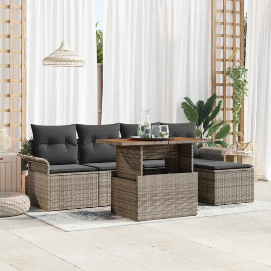 Hagesofa Set med lagring 6 pcs Grå Poly rattan