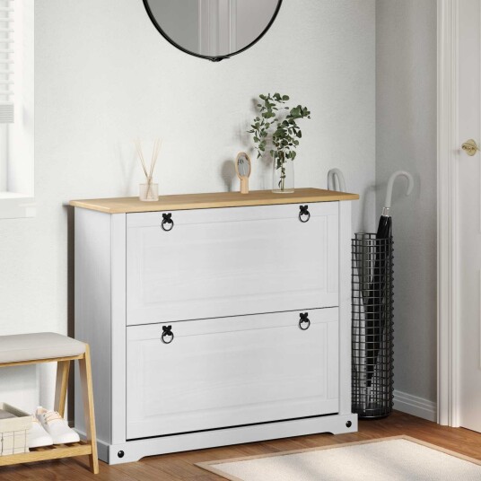 vidaXL Sko Skap med hylle Corona Hvit 99 x 32 x 85 cm Massiv furu vidaXL Sko Skap med hylle Corona Hvit 99 x 32 x 85 cm Massiv furu