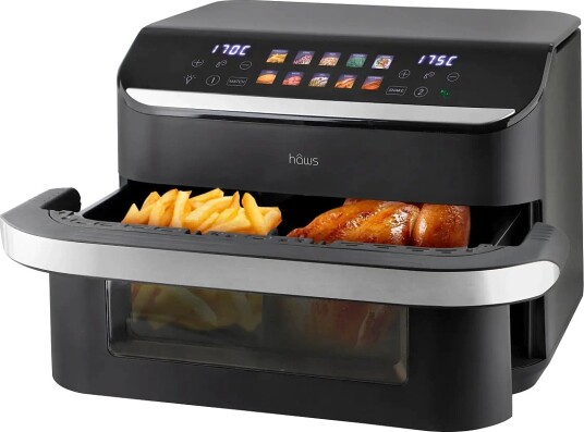 Hâws Air Fryer 10L W. Divider 2400W Dual Heater Pfas Free Coating Black 