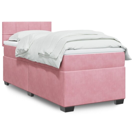 Seng med madrass boksfjær rosa 90x200 cm fløyel 3286227