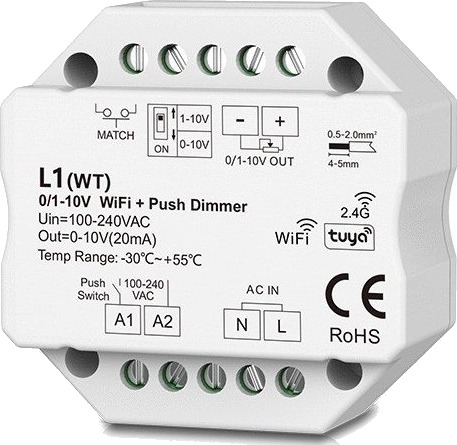 Ledlife LEDlife rWave 1 10V Wifi innbyggingsdimmer   Tuya/Smart Life RF push dim LED dimmer til innbygging
