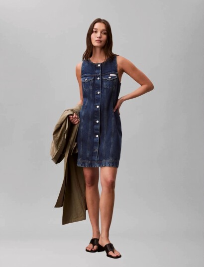 Calvin Klein Jeans Whs Slvls Mini Trucker Dress Mad Blue XXS Calvin Klein Jeans Whs Slvls Mini Trucker Dress Mad Blue XXS