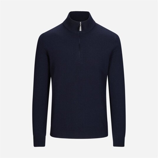 Half Zip Wool-Cashmere Navy
