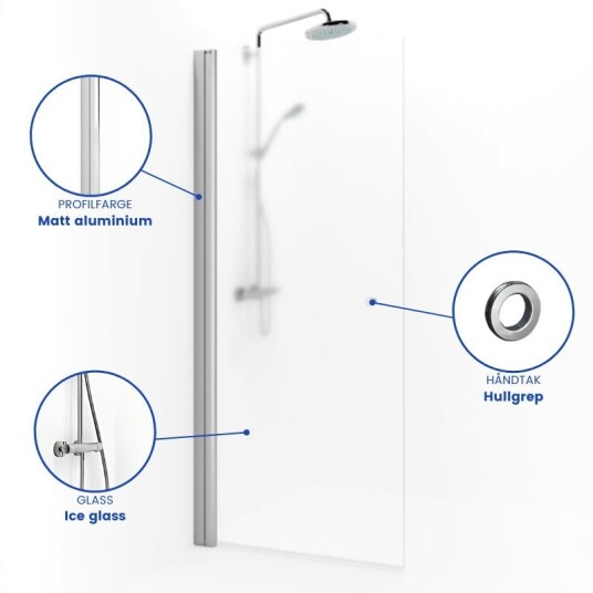Macro Design Spirit Dusjdør Rett - med Hullgrep Matt Aluminium / 67cm Ice Glass