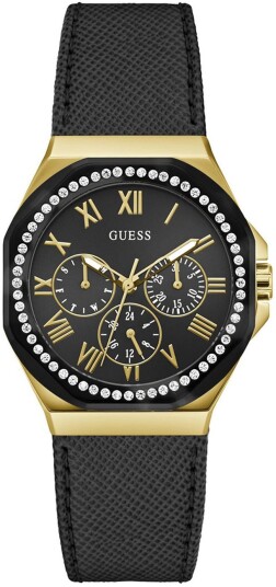 Guess Dameklokke GW0753L4 Glaze Sort/Lær Ø36 mm