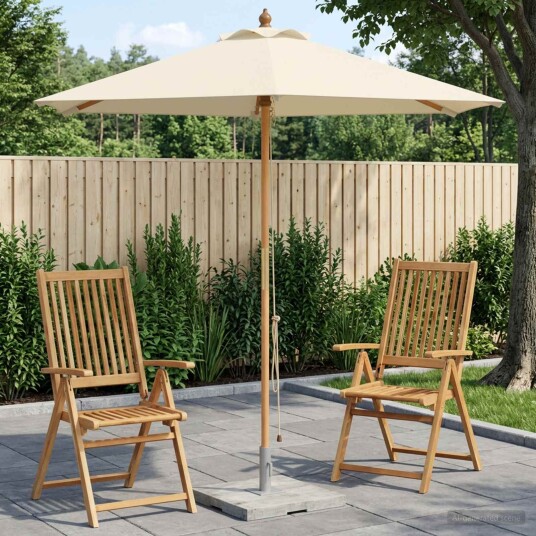 vidaXL Hageparasol Ø 210 x 237 cm Solid Eucalyptus Tre Kremhvit
