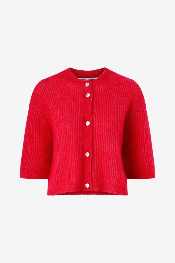 Second Female - Kardigan Andrea Knit Rib Cardigan - Rød Second Female - Kardigan Andrea Knit Rib Cardigan - Rød