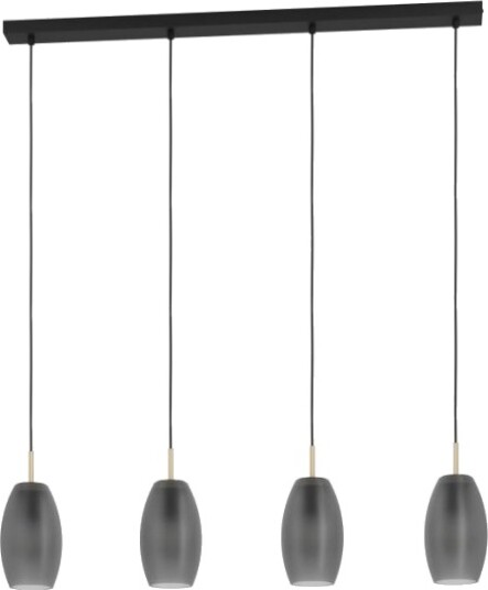 Eglo Batista Langbordspendel I Sort Og Børstet Messing Med Grå Matt Satin Glass Skjermer 4L