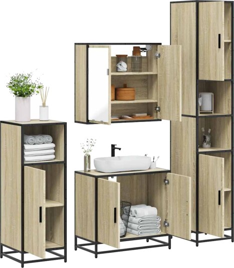 Vidaxl Baderomsskapsett 4 deler sonoma eik konstruert tre 3301186 Vidaxl Baderomsskapsett 4 deler sonoma eik konstruert tre 3301186