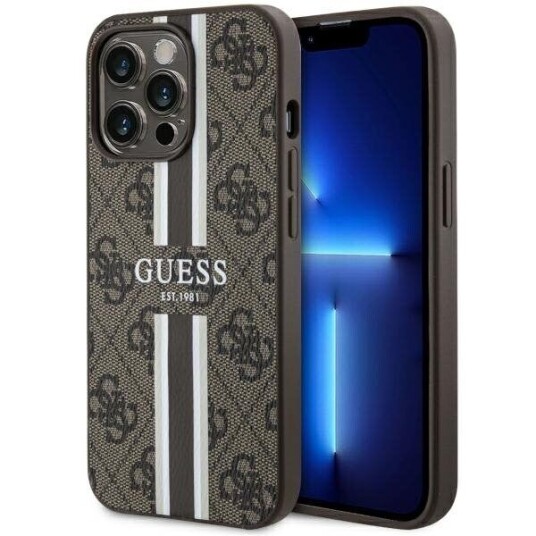 Guess Mobildeksel til iPhone 13 Pro 6,1" Hardcase Brun med MagSafe og Trykte Striper