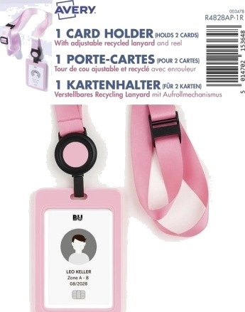 Avery Kortholder Med Lanyard Pastellrosa I 100 % Resirkulert Plast Med Sikkerhet – 1 Stk R4828ap 1R