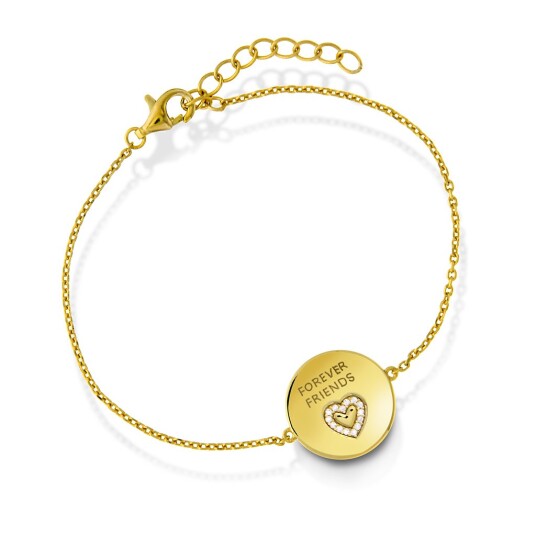 Pan Jewelry, Armbånd i 925 forgylt sølv med hvite zirkonia og teksten "FOREVER FRIENDS"