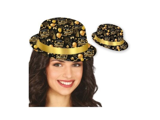 Happy New Year Hat Sort Og Guld