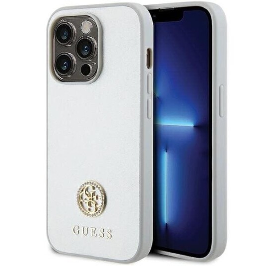 Guess iPhone 15 Pro Hardcase med Strass Metall Logo - Sølv