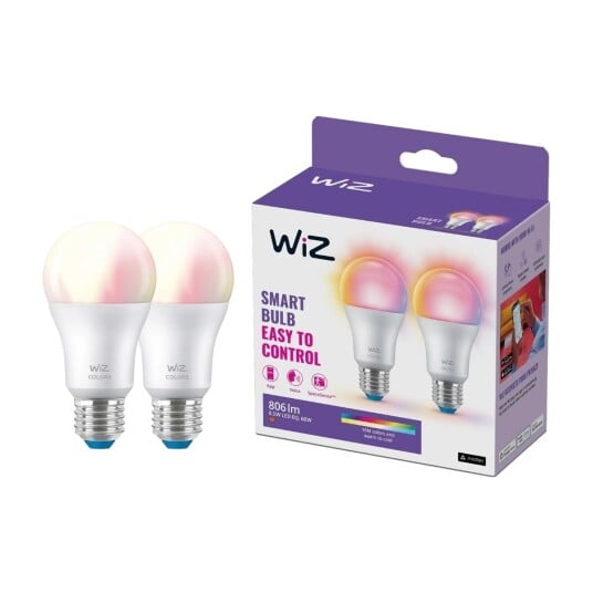 WiZ LED standardfarger 8W 922-965 E27, dimbar (2 pakke)