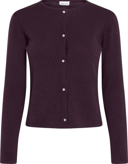 Davida Cashmere Classic Cardigan Pearl Buttons PLUM S